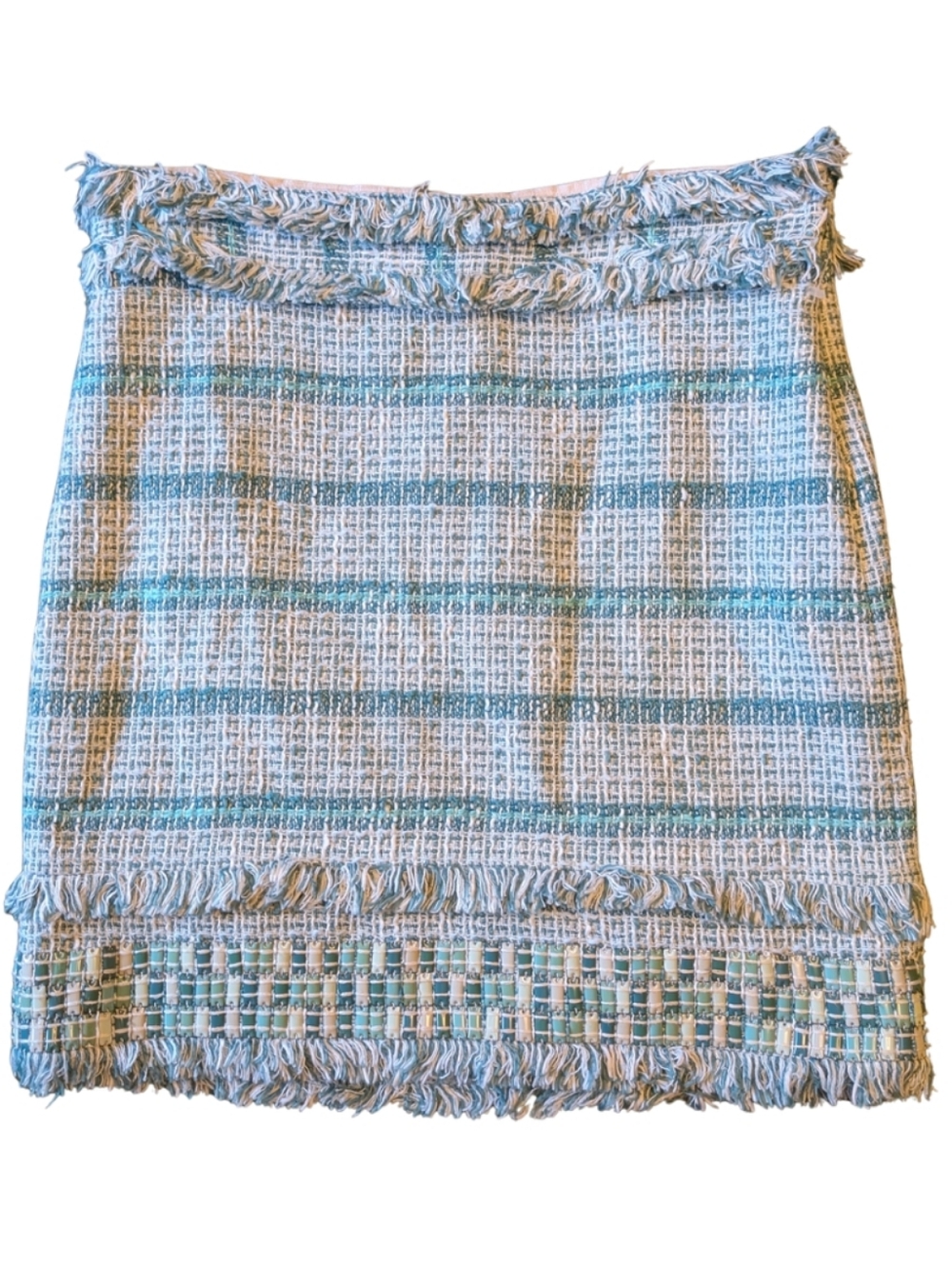 Tory Burch Nora Skirt sz12 Ribbon Tweed Fringe Embellishment EUC